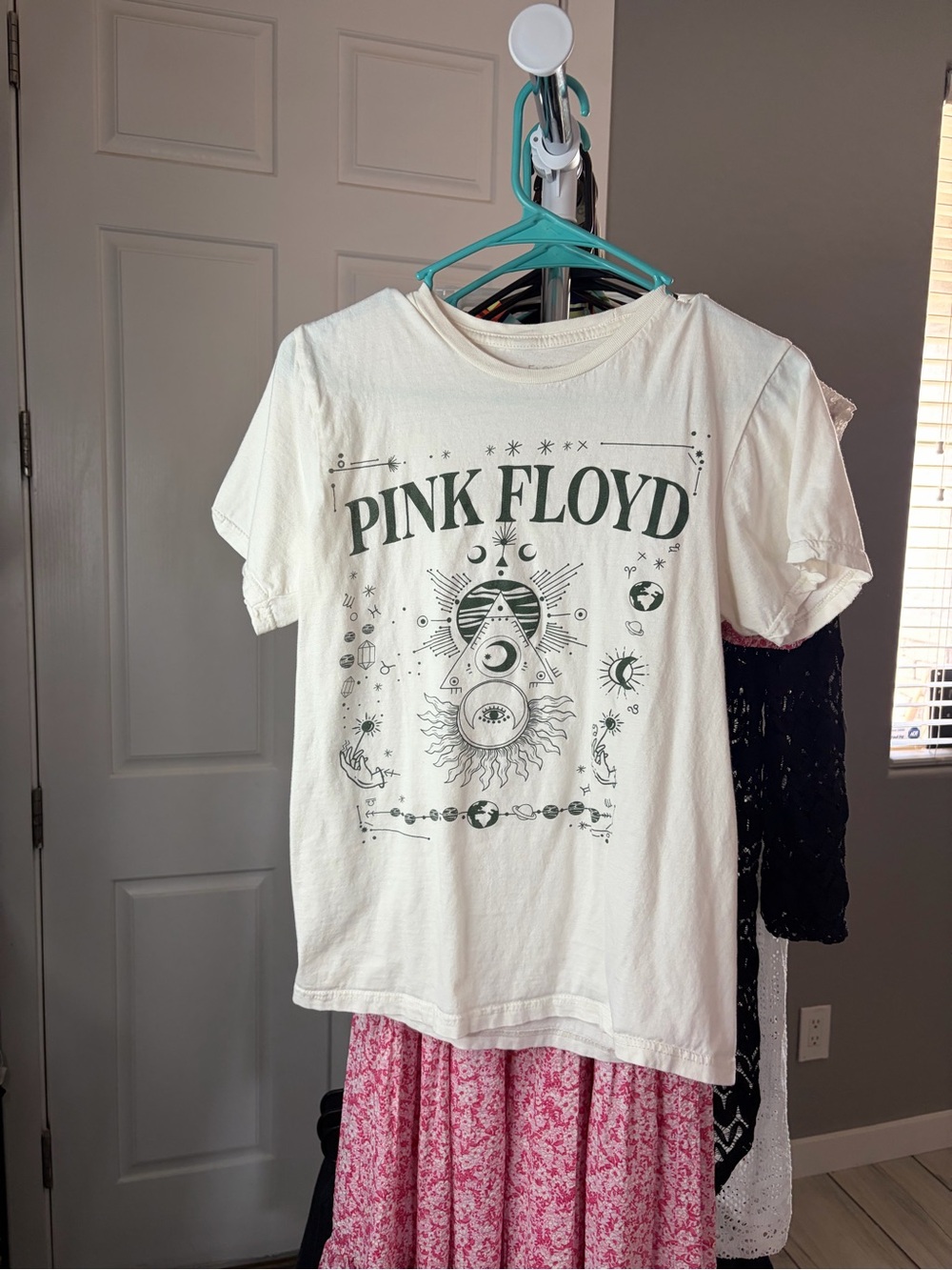 Pink Floyd White Graphic Tee with Black-Green Print